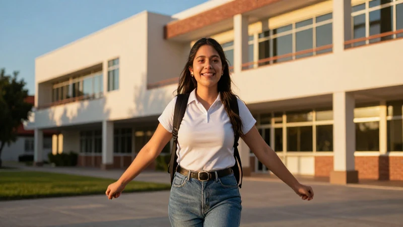 Estudiante mexicano vibrante en campus dinámico