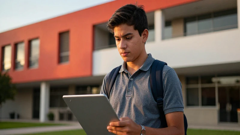 Joven mexicano estudiantela con fondo vibrante y aspiracional