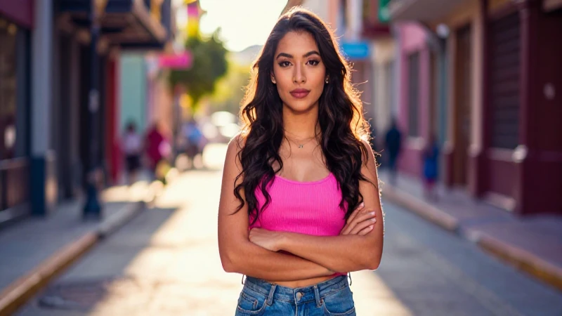 Mujer mexicana vibrante en ciudad urbana