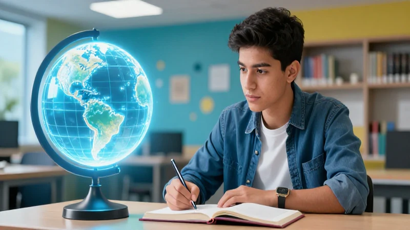 Vívida ilustración de joven estudiando inglés