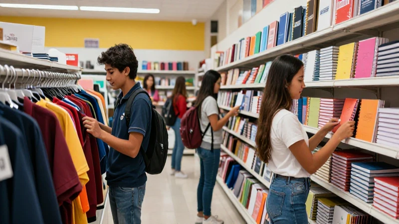 Tienda moderna con útiles y uniformes para estudiantes mexicanos