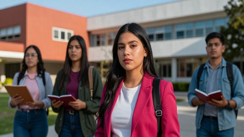 Estudiante mexicano creciendo en campus moderno