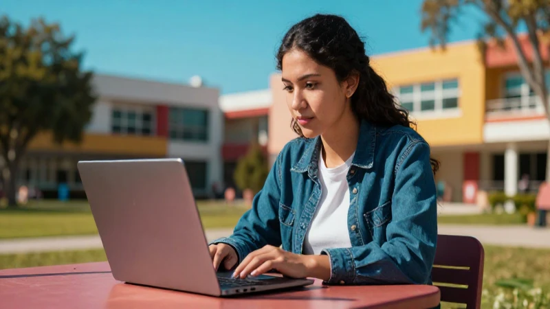 Estudiante mexicano con laptop en campus