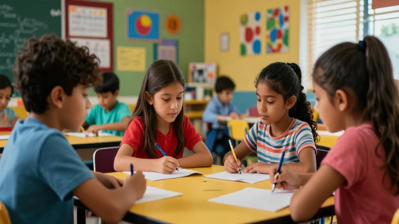 Estudiantes mexicanos colaborando en aula moderna