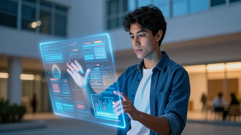 Estudiante de ingeniería interactúa con hologramas