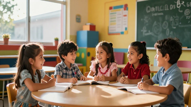 Niños mexicanos felices en un aula colorida
