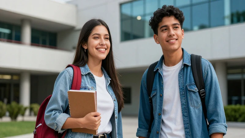 Diversos estudiantes mexicanos sonríen en campus moderno