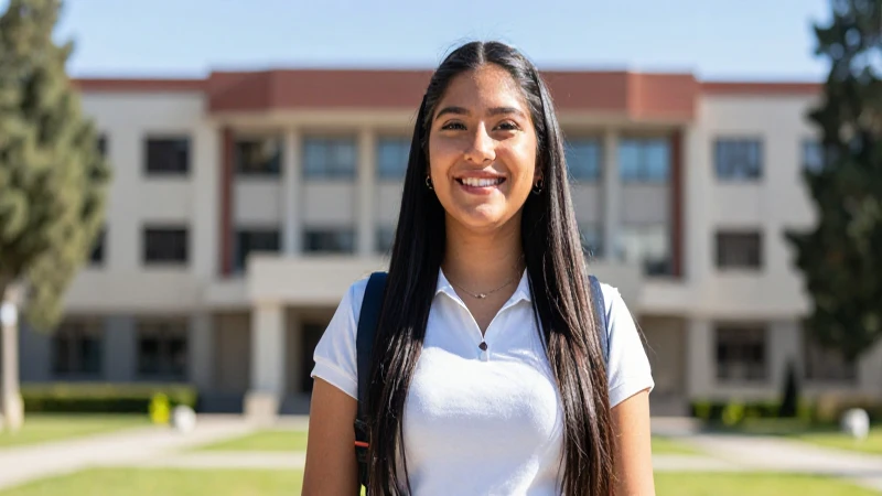 Estudiante mexicano exitoso en campus moderno