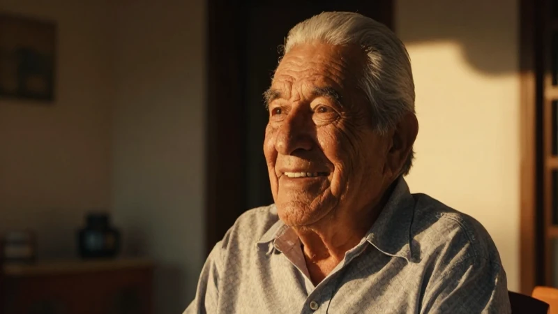 Viejo alegre en luz dorada