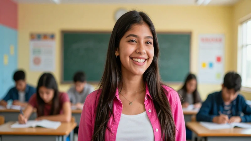 Estudiante mexicano joven vibrante en un aula moderna