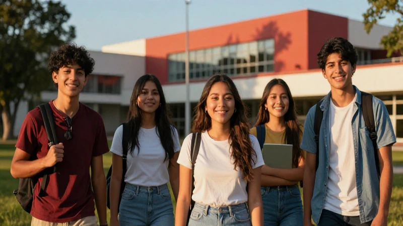 Estudiantes mexicanos sonriendo en un campus vibrante
