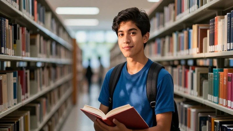Estudiante mexicano estudia en biblioteca universitaria