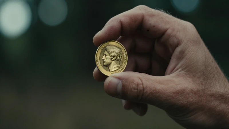 Mano angustiada sostiene moneda de oro dramática