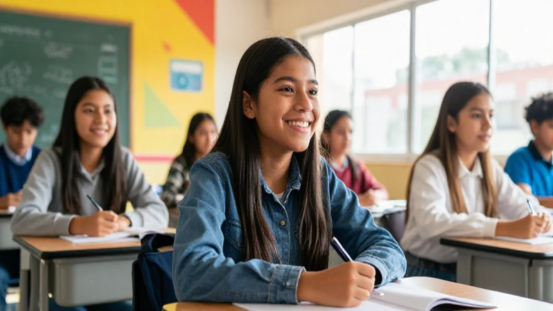 Estudiante mexicano sonriente en aula moderna