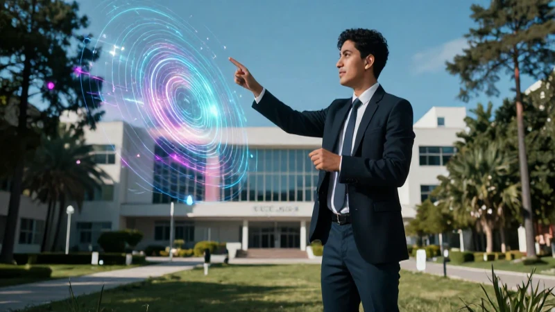 Joven mexicano profesional presenta gráficos digitales abstractos
