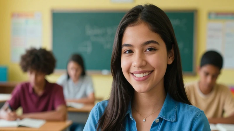 Estudiante mexicano sonriente en aula moderno
