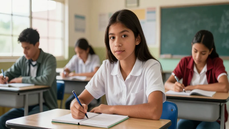 Estudiante mexicano estudia en aula moderna