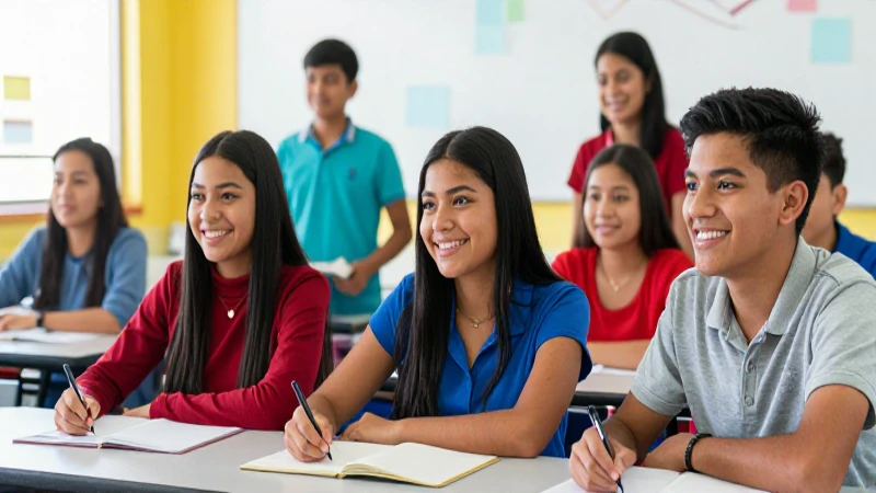 Estudiantes mexicanos colaboran en un aula moderna y vibrante