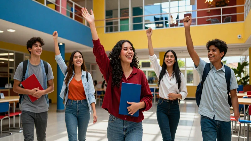 Estudiantes mexicanos celebrando con éxito académico