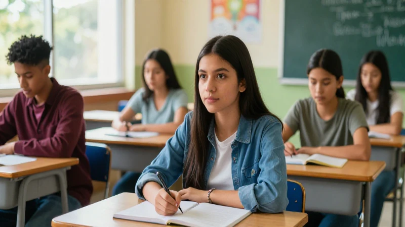 Estudiante mexicano brillante en aula moderna