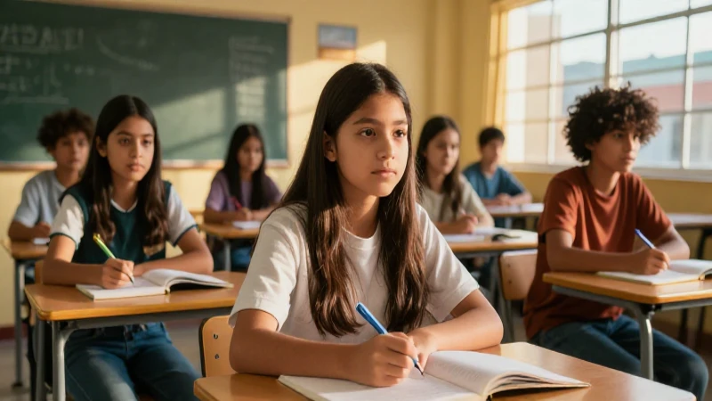 Estudiante mexicano en clase bajo luz dorada