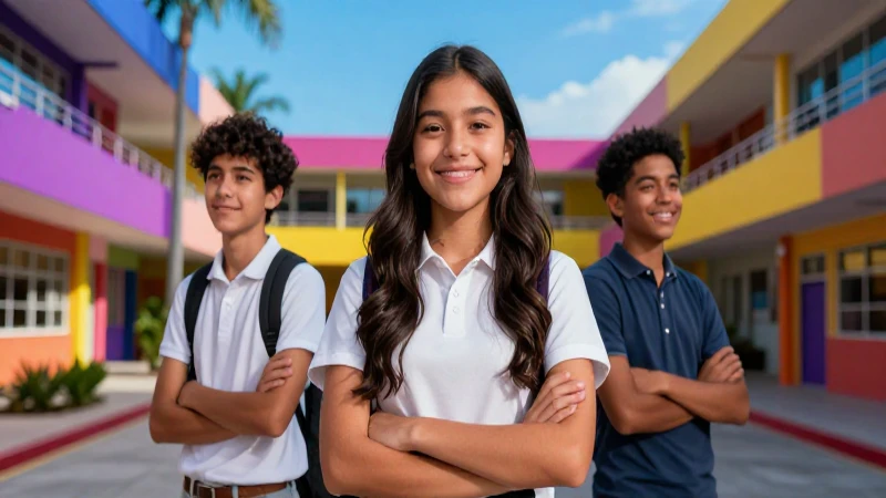 Joven mexicana feliz y exitosa en campus vibrante