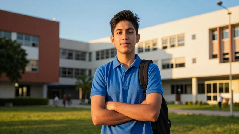 Estudiante mexicano bajo luz dorada