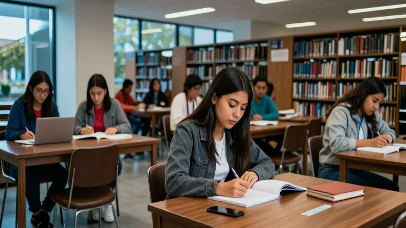 Estudiantes mexicanos estudian en biblioteca moderna con inspiración