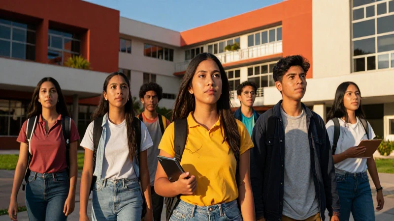 Estudiantes mexicanos universitarios en un campus moderno y vibrante
