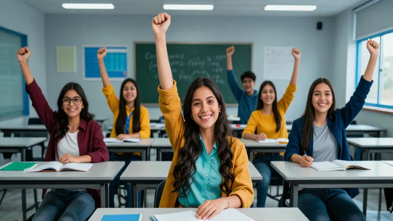 Estudiantes mexicanos exitosos en aula moderna