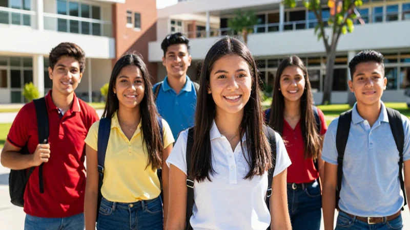 Jóvenes mexicanos brillantes en su campus moderno