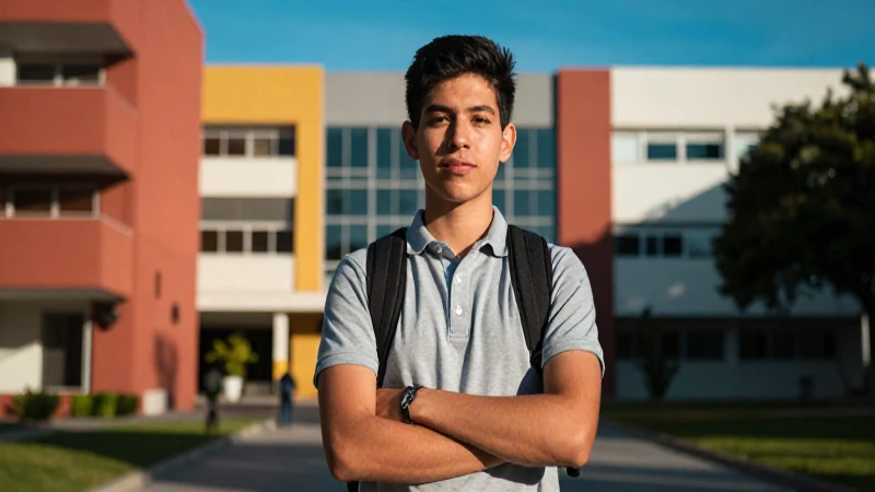Joven estudiante mexicano en campus vibrante