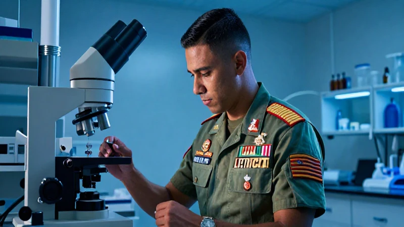 Cadete militar estudia en laboratorio moderno