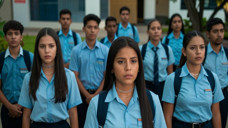 Estudiantes mexicanos uniformados en un campus