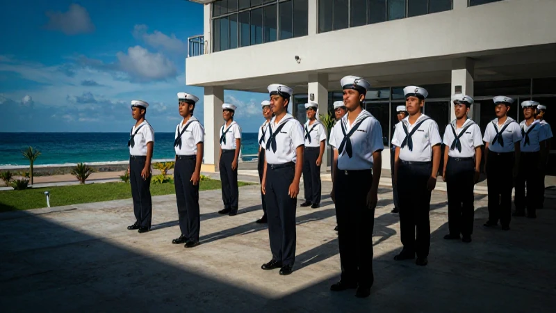 Cadetes mexicanos en uniforme en puerto moderno