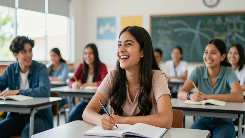 Estudiantes mexicanos felices en moderno campus escolar