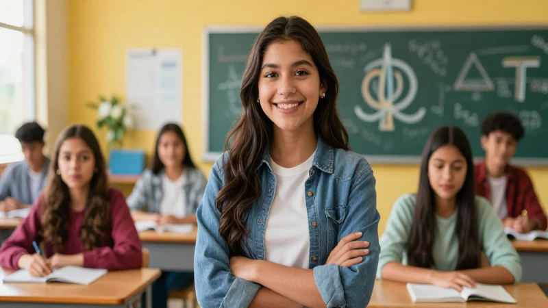 Estudiante mexicano exitoso en aula moderna