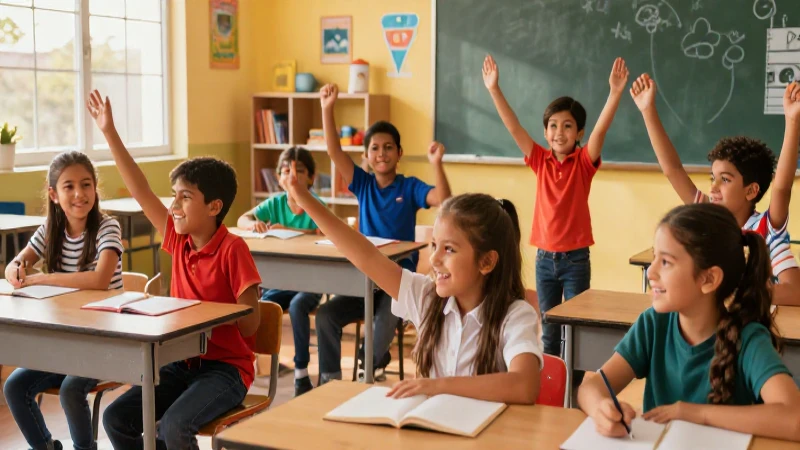 Niños mexicanos aprendiendo con luz dorada