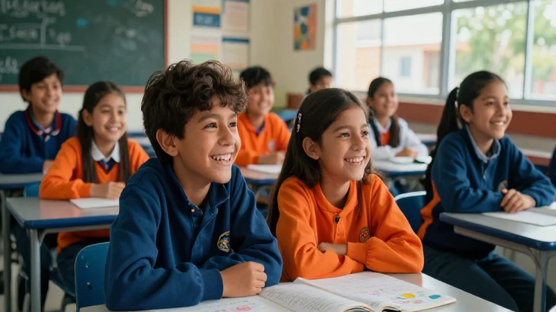 Estudiantes mexicanos felices en un aula moderna