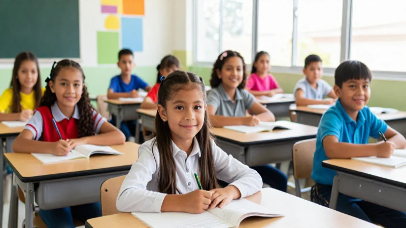 Niños mexicanos felices en aula moderna