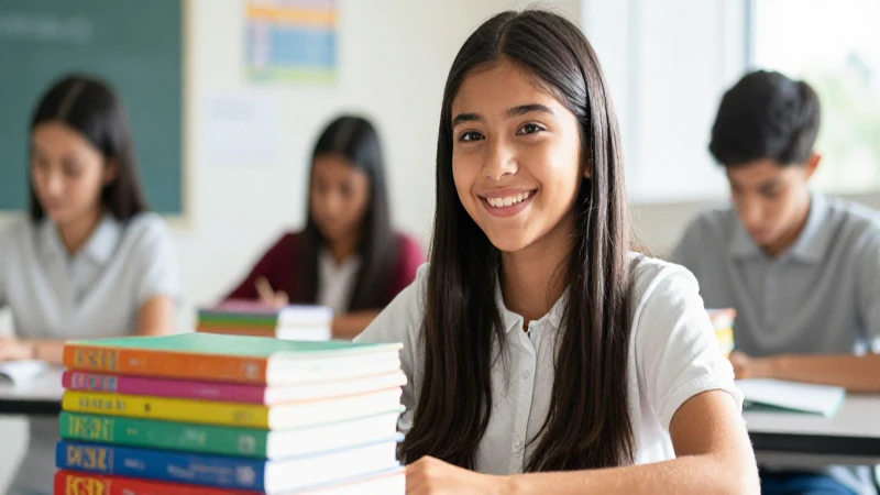 Joven mexicano sonriente y exitoso en escuela moderna