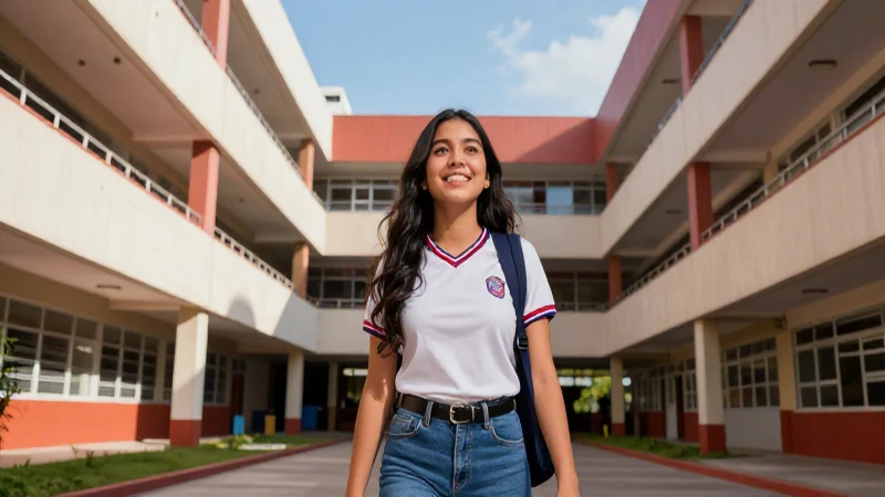 Estudiante ambicioso en moderna arquitectura escolar