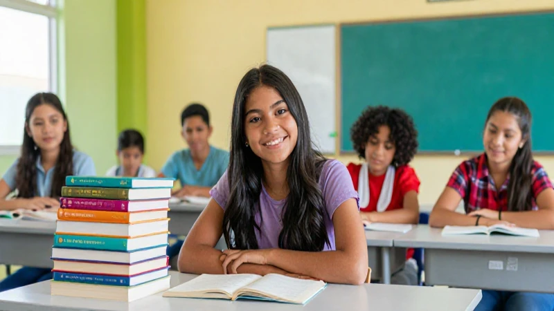Estudiante sonriente en aula vibrante