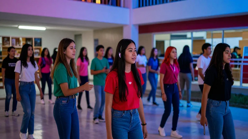 Estudiantes mexicanos en campus moderno y vibrante