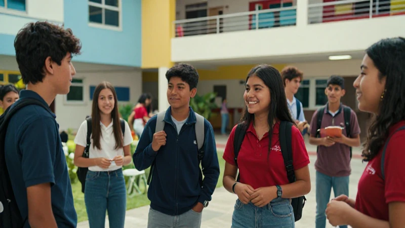Estudiantes mexicanos sonrientes en campus moderno