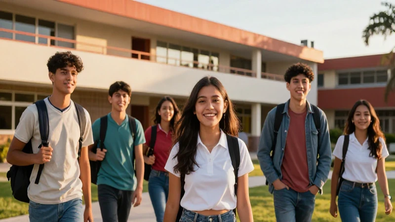 Estudiantes mexicanos sonriendo en un campus moderno
