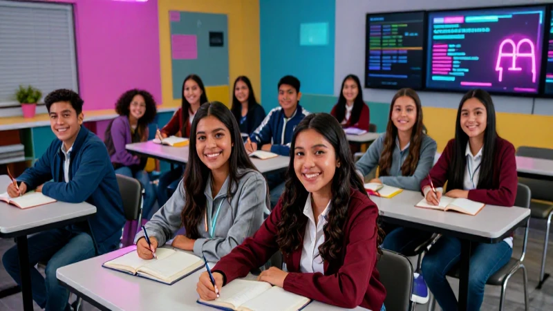 Jóvenes mexicanos en moderno ambiente académico