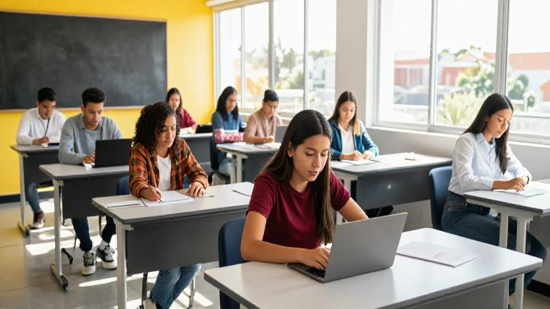Clase moderna de estudiantes mexicanos colaborando bajo luz natural