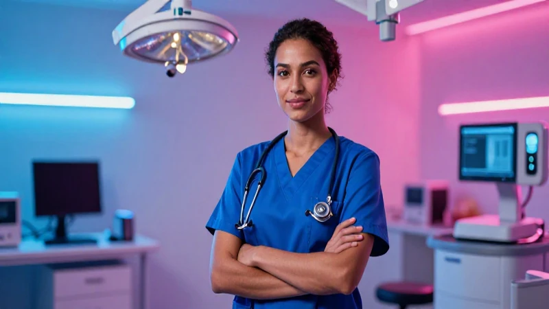 Enfermera obstetra experta y cautivadora en clínica moderna