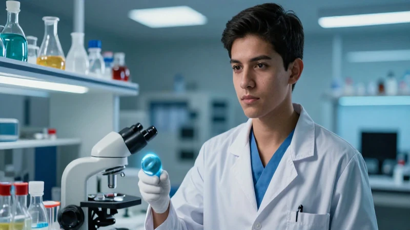 Estudiante médico enfocado en laboratorio, logrando éxito